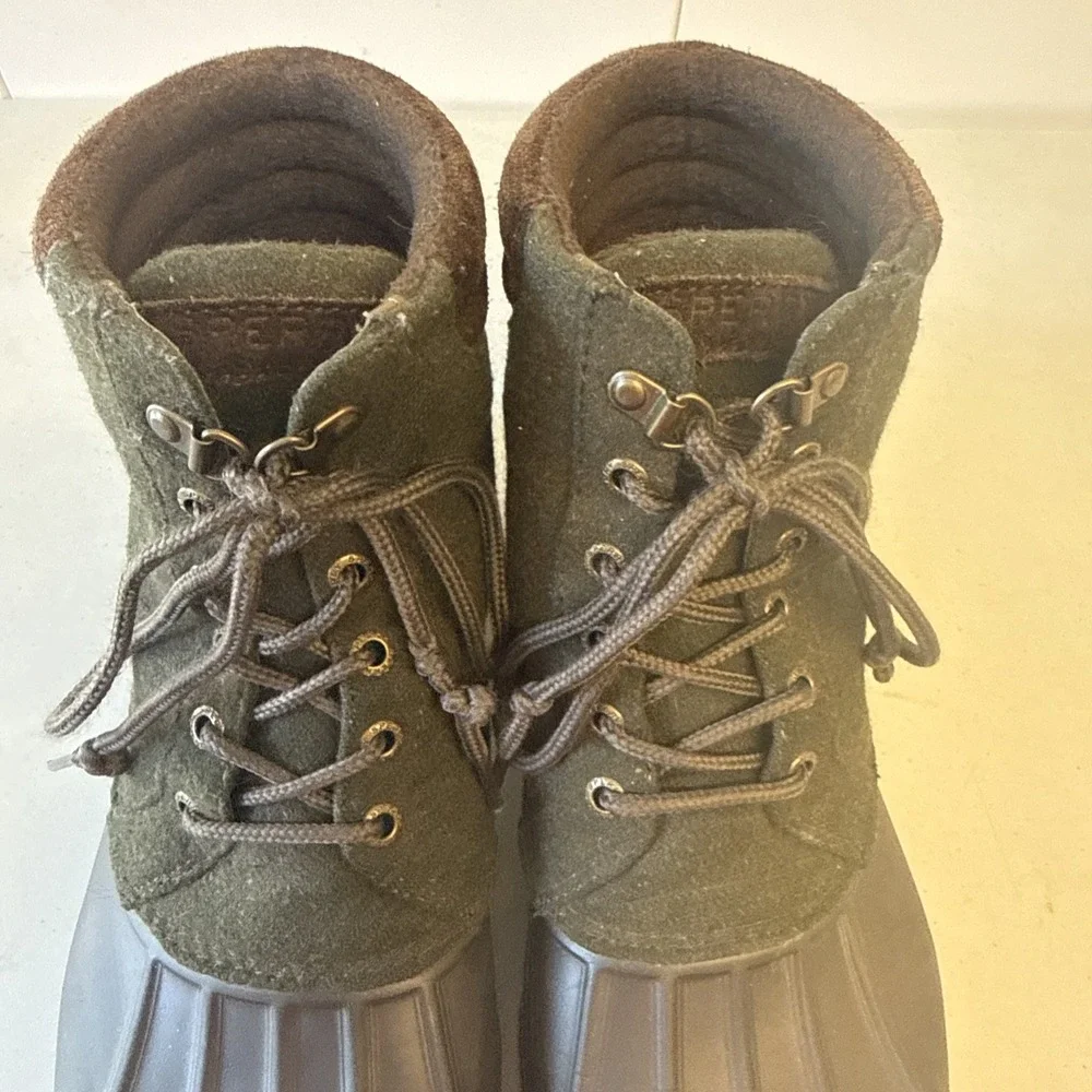 Sperry Avenue Duck Boots Mens 8.5 Green Wool 3M Thinsulate Rain Boots STS22310